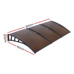 Instahut Window Door Awning Canopy 1.5mx3m Brown Sheet Black Plastic Frame - Image 2