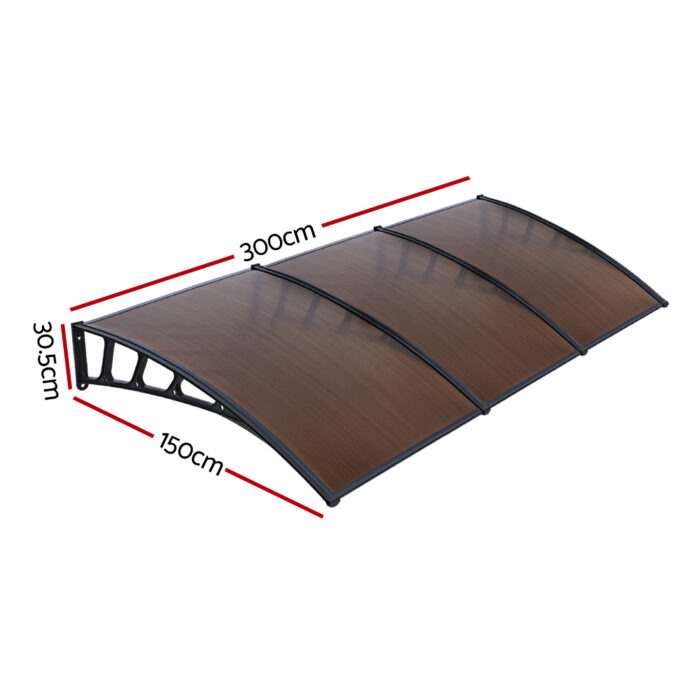 Instahut Window Door Awning Canopy 1.5mx3m Brown Sheet Black Plastic Frame - Image 2