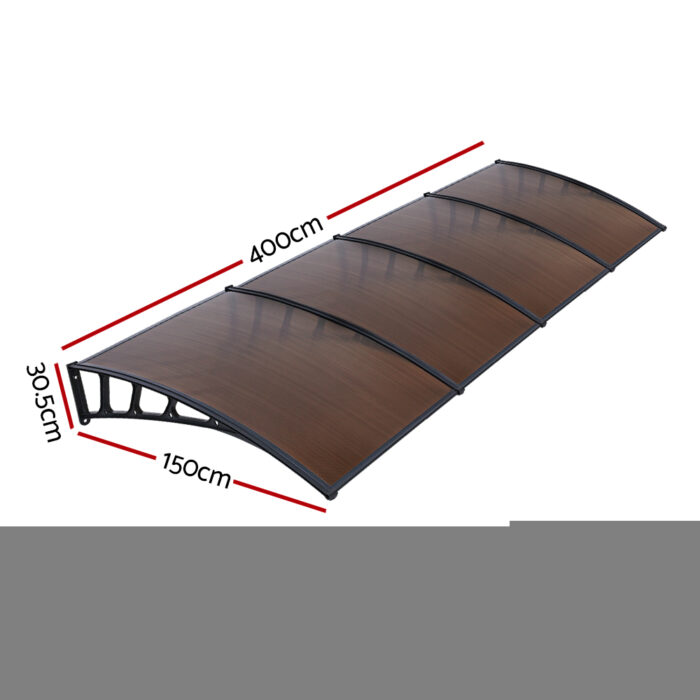 Instahut Window Door Awning Canopy 1.5mx4m Brown Sheet Black Plastic Frame - Image 2