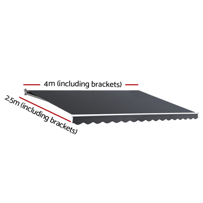 Instahut Retractable Outdoor Arm Awning 4 x 2.5M - Grey - Image 2