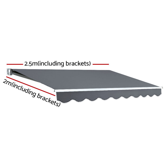 Instahut Retractable Folding Arm Awning Manual Sunshade 2.5Mx2M Grey - Image 2