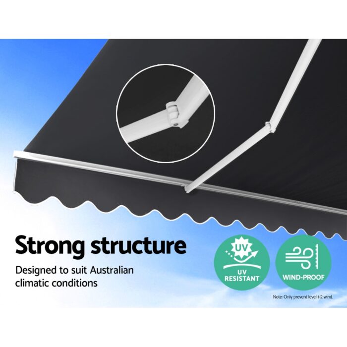 Instahut Retractable Folding Arm Awning Manual Sunshade 3Mx2.5M Grey - Image 4