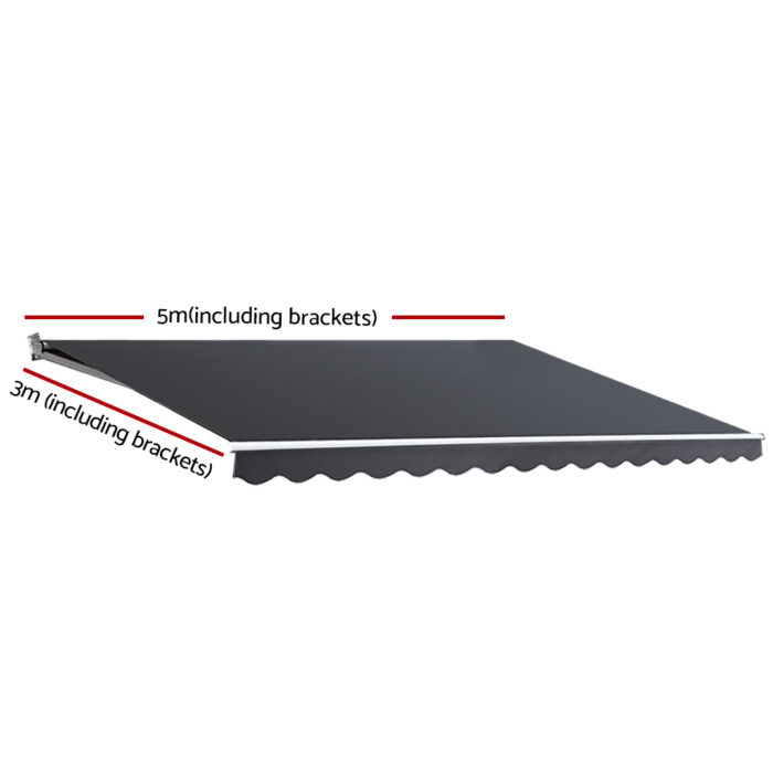 Instahut Retractable Folding Arm Awning Manual Sunshade 5Mx3M Grey - Image 2