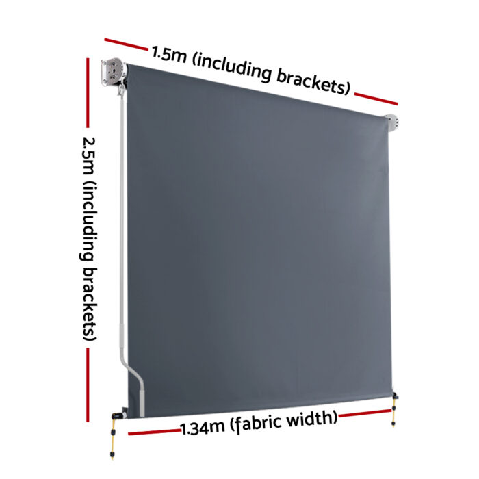 Instahut Outdoor Blinds Blackout Roll Down Awning Window Shade 1.5X2.5M Grey - Image 2