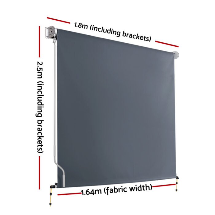 Instahut Outdoor Blinds Blackout Roll Down Awning Window Shade 1.8X2.5M Grey - Image 2