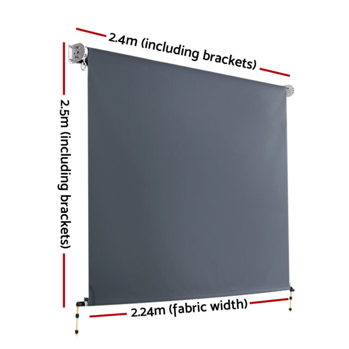 Instahut Outdoor Blinds Blackout Roll Down Awning Window Shade 2.4X2.5M Grey - Image 2