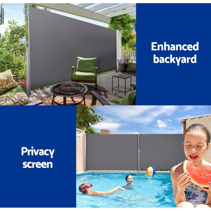 Instahut Side Awning Sun Shade Outdoor Blinds Retractable Screen 1.6X3M GR - Image 4