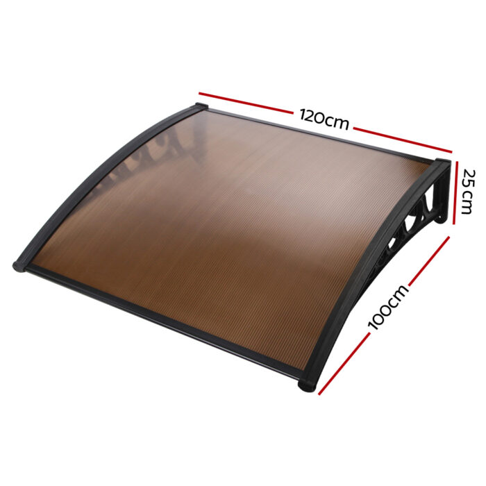 Instahut Window Door Awning 1mx1.2m Brown Hollow Sheet Plastic Frame - Image 2