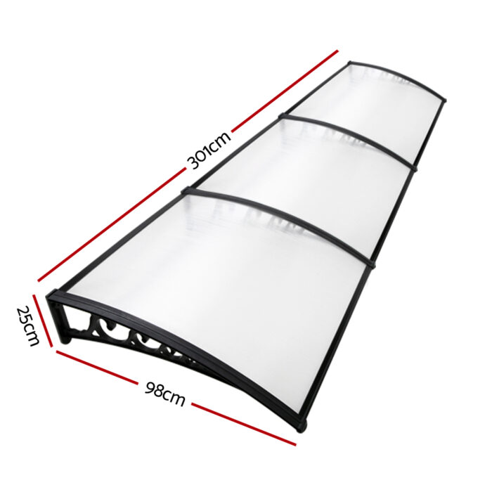 Instahut Window Door Awning 1mx3m Transparent Hollow Sheet Plastic Frame - Image 2