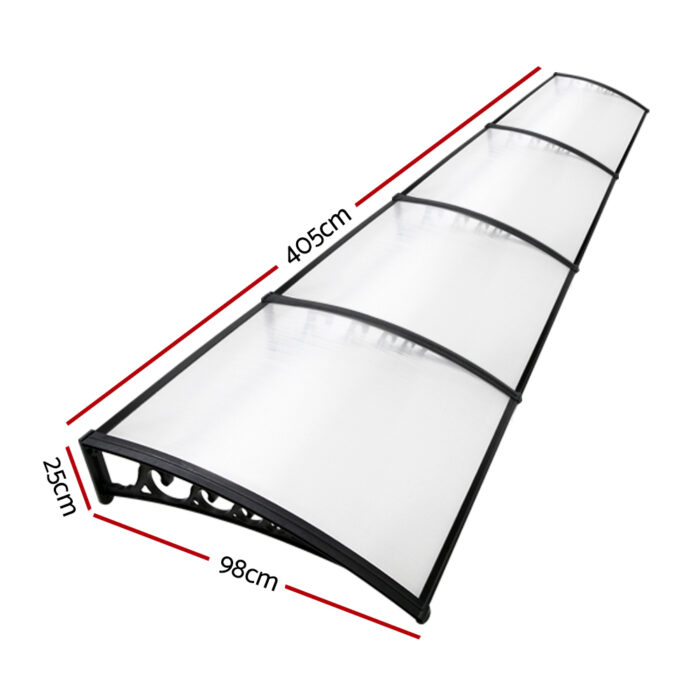Instahut Window Door Awning 1mx4m Transparent Hollow Sheet Plastic Frame - Image 2