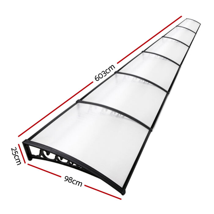 Instahut Window Door Awning 1mx6m Transparent Hollow Sheet Plastic Frame - Image 2