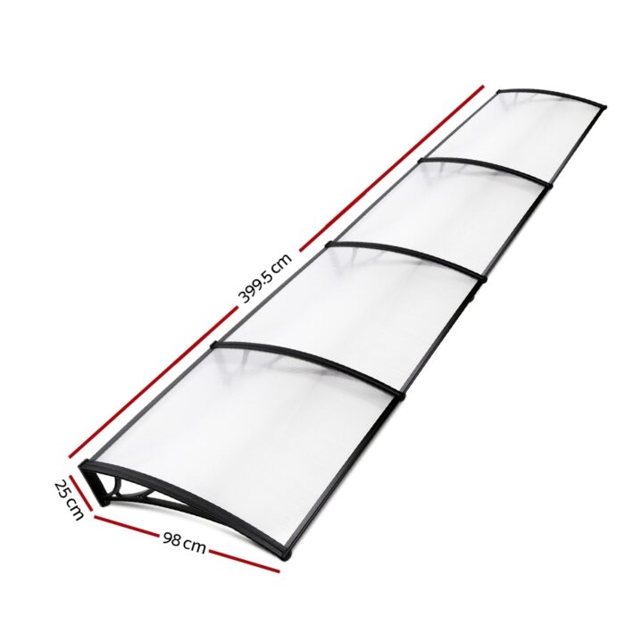 Instahut Window Door Awning Canopy 1mx4m Transparent Sheet Black Plastic Frame - Image 3
