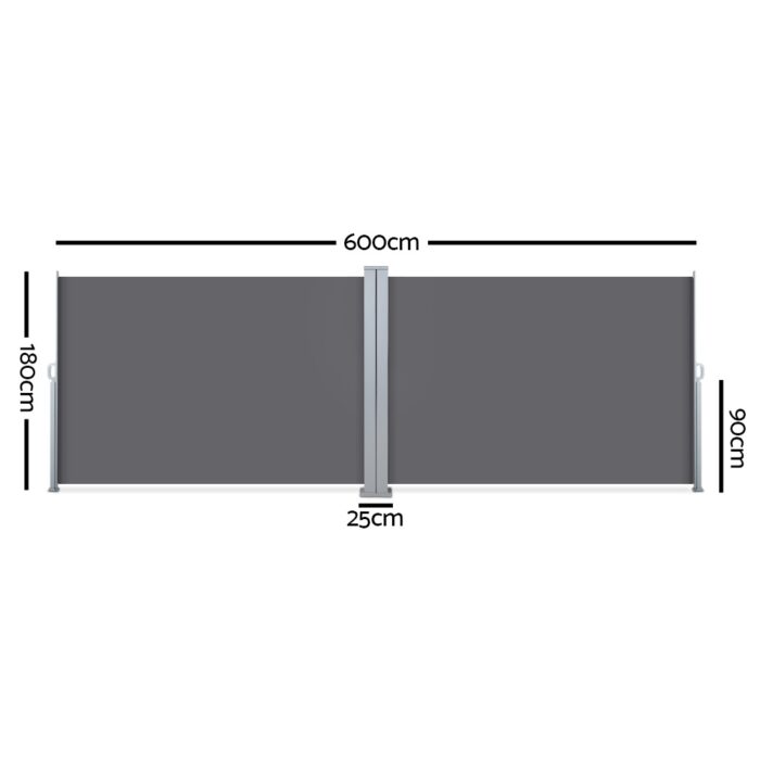 Instahut Side Awning Sun Shade Outdoor Retractable Privacy Screen 1.8MX6M Grey - Image 2