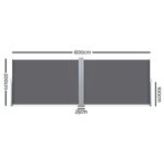 Instahut Side Awning Sun Shade Outdoor Retractable Privacy Screen 2MX6M Grey - Image 2