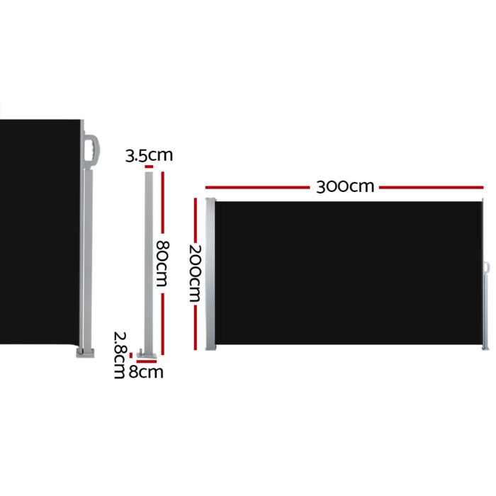 Set of 2 Instahut Side Awning Sun Shade Outdoor Blinds Retractable Screen 2X3M BK - Image 2