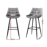 Artiss 2x Bar Stools Velvet Chairs Grey - Image 2