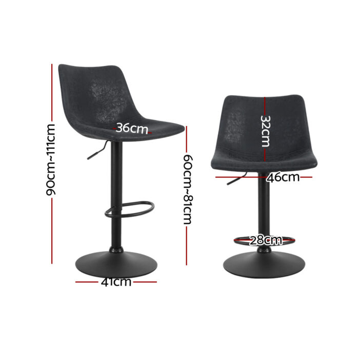 Artiss 2x Bar Stools Vintage Leather Swivel Gas Lift Black - Image 2