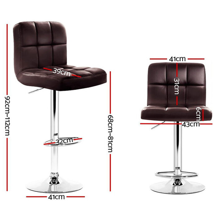 Artiss 4x Bar Stools Leather Gas Lift Brown - Image 2