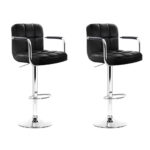 Artiss 2x Bar Stools Leather Gas Lift w/Armrest Black