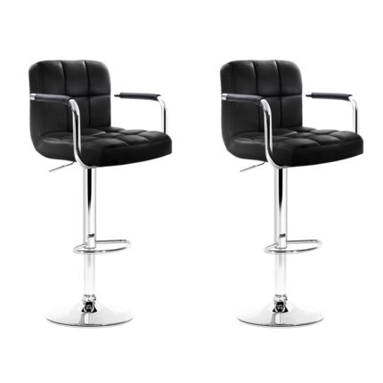 Artiss 2x Bar Stools Leather Gas Lift w/Armrest Black