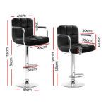 Artiss 2x Bar Stools Leather Gas Lift w/Armrest Black - Image 2