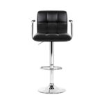 Artiss 2x Bar Stools Leather Gas Lift w/Armrest Black - Image 3