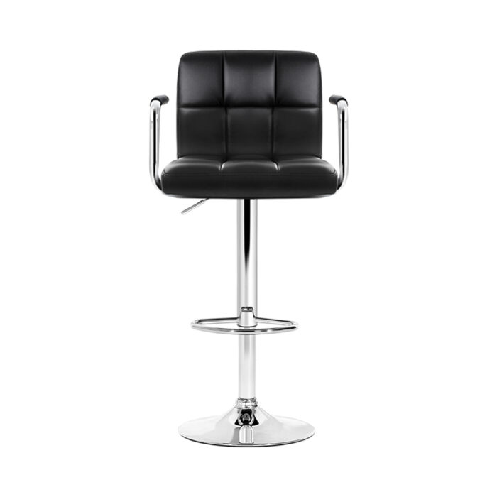 Artiss 2x Bar Stools Leather Gas Lift w/Armrest Black - Image 3