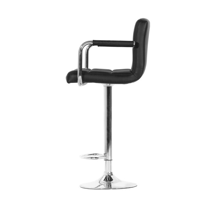 Artiss 2x Bar Stools Leather Gas Lift w/Armrest Black - Image 4