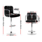 Artiss 4x Bar Stools Leather Gas Lift w/Armrest Black - Image 2