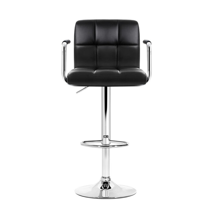 Artiss 4x Bar Stools Leather Gas Lift w/Armrest Black - Image 3