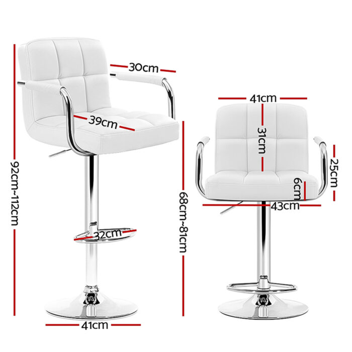 Artiss 4x Bar Stools Leather Gas Lift w/Armrest White - Image 2