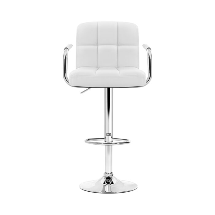 Artiss 4x Bar Stools Leather Gas Lift w/Armrest White - Image 3