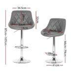 Artiss 4x Bar Stools Leather Padded Gas Lift Grey - Image 2