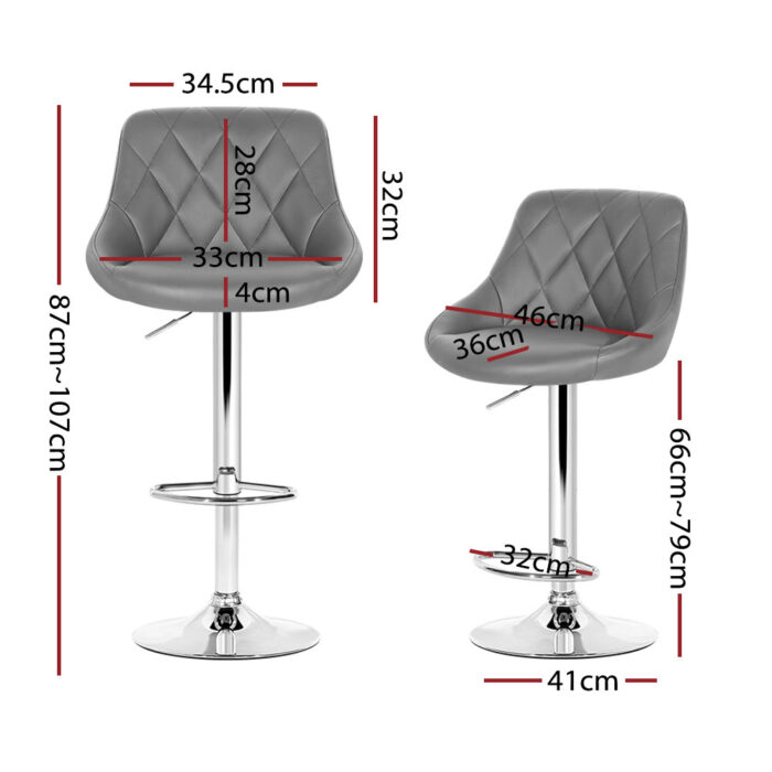 Artiss 4x Bar Stools Leather Padded Gas Lift Grey - Image 2