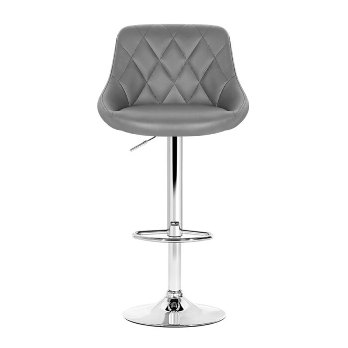 Artiss 4x Bar Stools Leather Padded Gas Lift Grey - Image 3