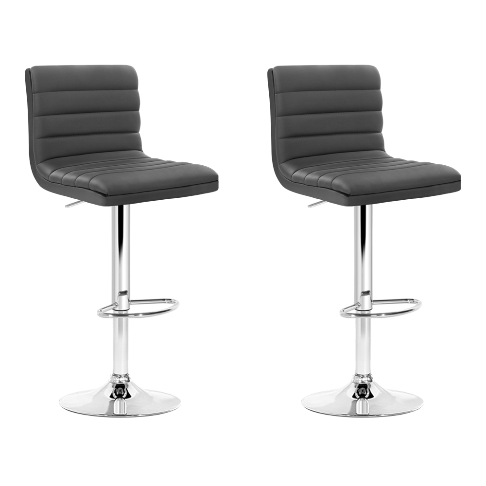 BA-K-710N-GYX2-00 Artiss 2x Bar Stools Padded Leather Gas Lift Grey - Image 1