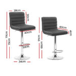 Artiss 2x Bar Stools Padded Leather Gas Lift Grey - Image 2