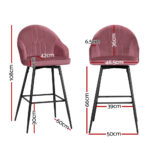 Artiss Set of 2 Bar Stools Kitchen Stool Dining Chairs Velvet Chair Barstool Pink Mesial - Image 2