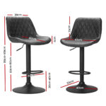 Artiss 2x Bar Stools Gas Lift Vintage Leather Black - Image 2