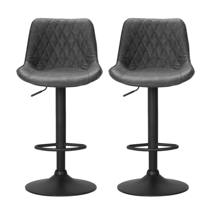Artiss 2x Bar Stools Gas Lift Vintage Leather Black - Image 4