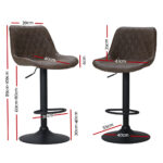 Artiss 2x Bar Stools Gas Lift Vintage Leather Brown - Image 2