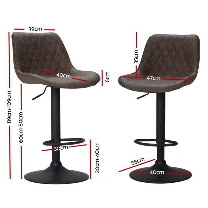 Artiss 2x Bar Stools Gas Lift Vintage Leather Brown - Image 2