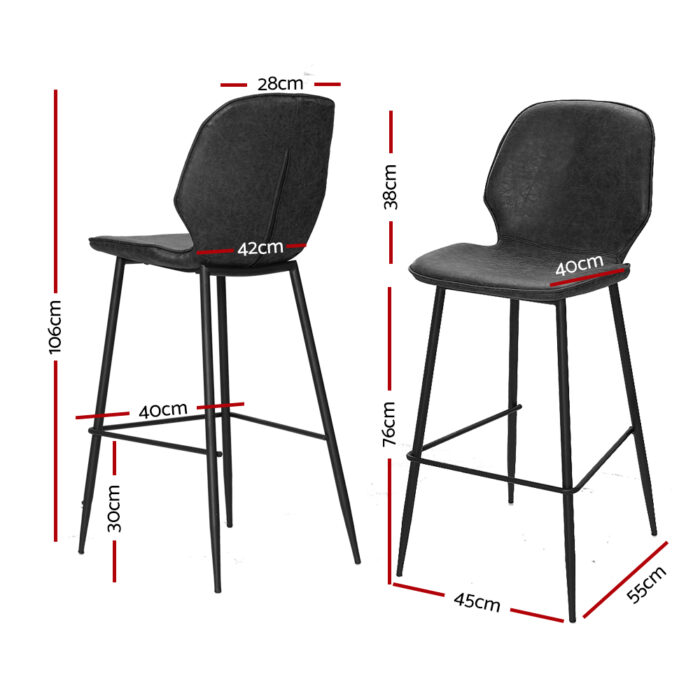 Artiss Set of 2 Bar Stools Kitchen Stool Barstool Dining Chairs Leather Black Kingsley - Image 2