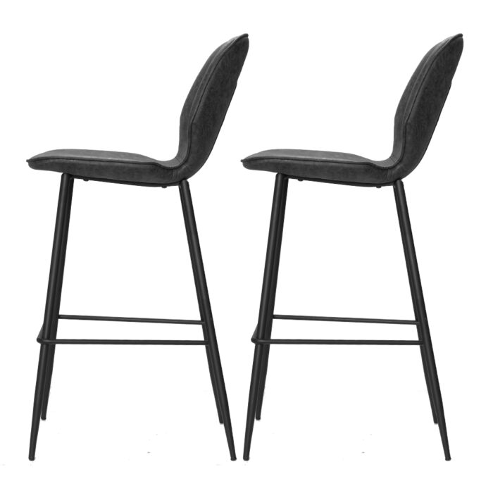 Artiss Set of 2 Bar Stools Kitchen Stool Barstool Dining Chairs Leather Black Kingsley - Image 3