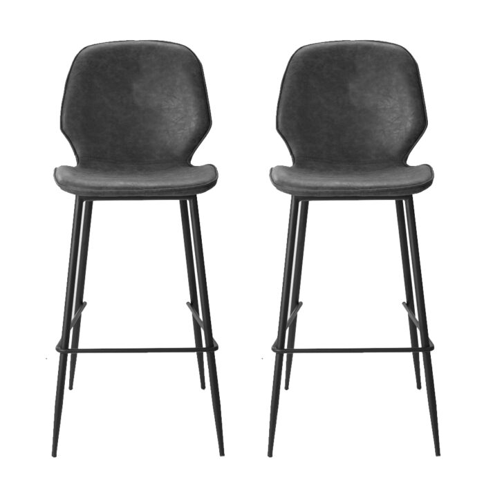 Artiss Set of 2 Bar Stools Kitchen Stool Barstool Dining Chairs Leather Black Kingsley - Image 4