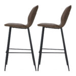 Artiss Set of 2 Bar Stools Kitchen Stool Barstool Dining Chairs Leather Brown Kingsley - Image 3