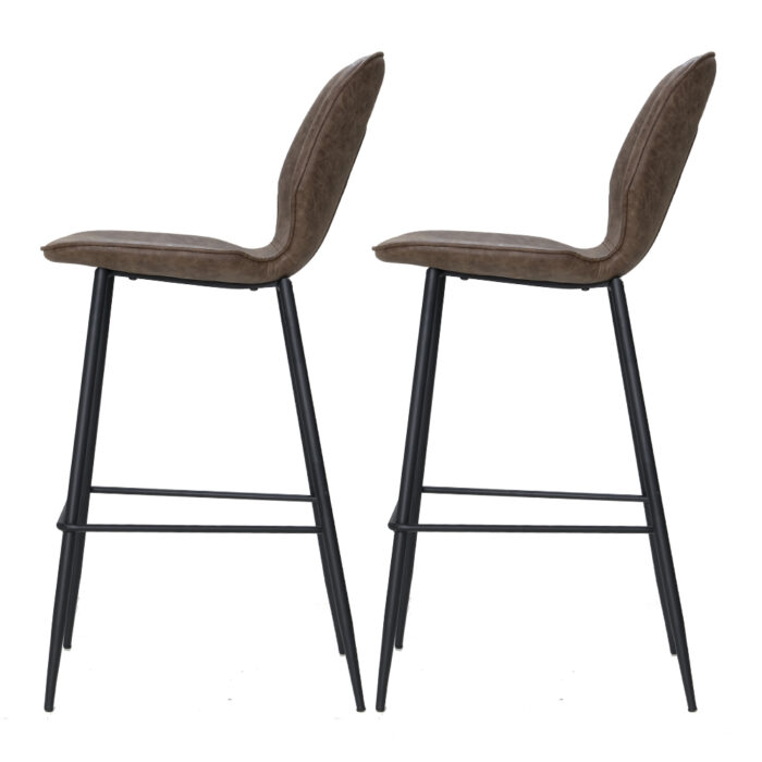 Artiss Set of 2 Bar Stools Kitchen Stool Barstool Dining Chairs Leather Brown Kingsley - Image 3