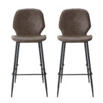 Artiss Set of 2 Bar Stools Kitchen Stool Barstool Dining Chairs Leather Brown Kingsley - Image 4