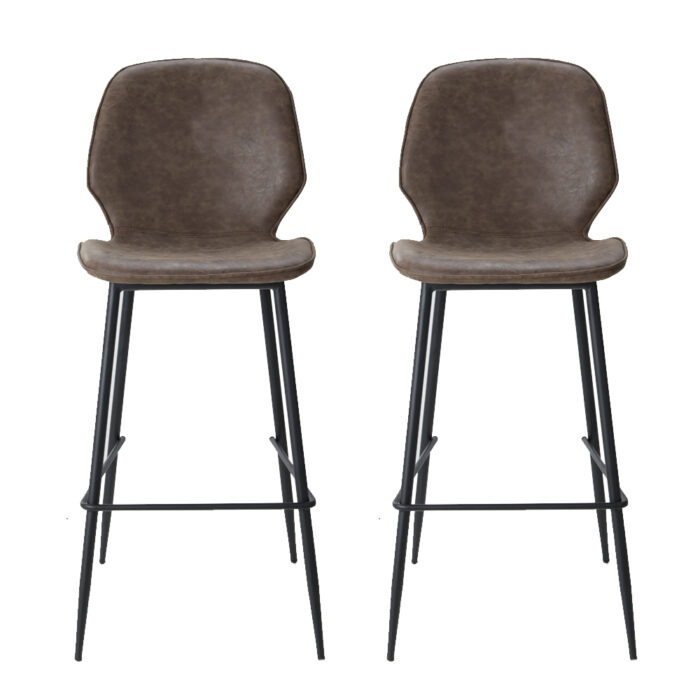 Artiss Set of 2 Bar Stools Kitchen Stool Barstool Dining Chairs Leather Brown Kingsley - Image 4