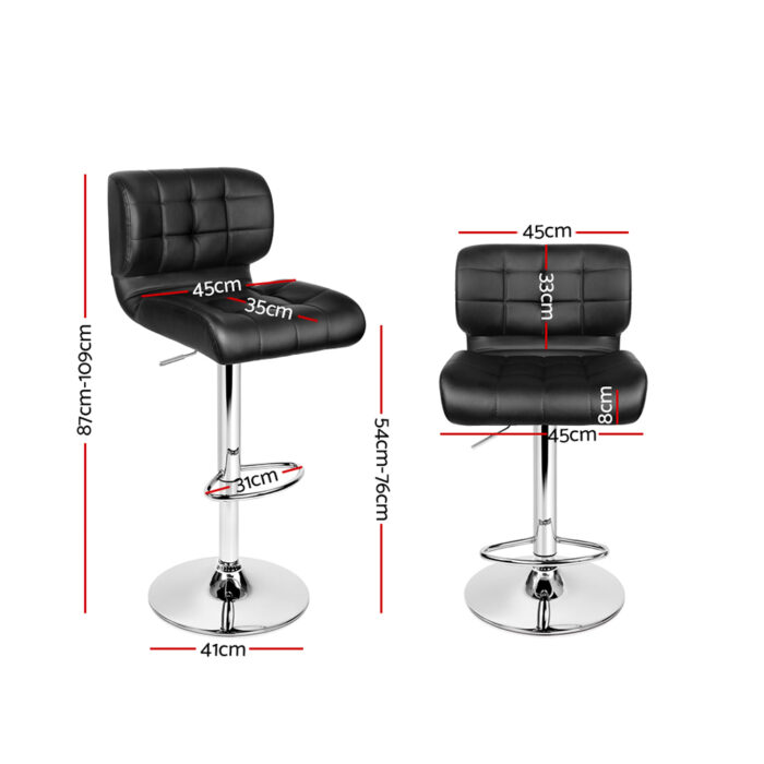 Artiss 4x Bar Stools Gas Lift Leather Padded Black - Image 2